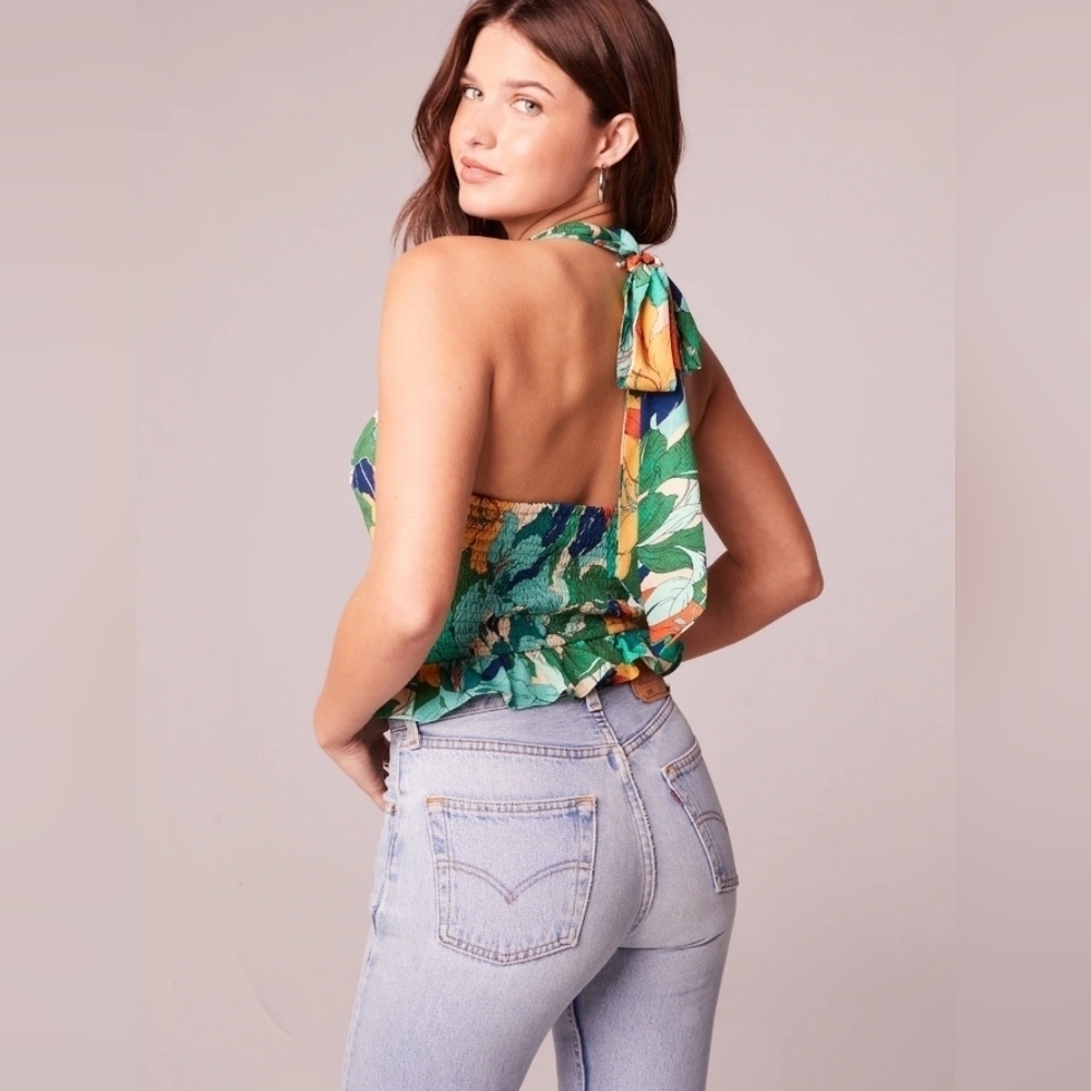 Band of the Free Tropical Floral Flowy Halter Top Boho - Picture 2 of 6